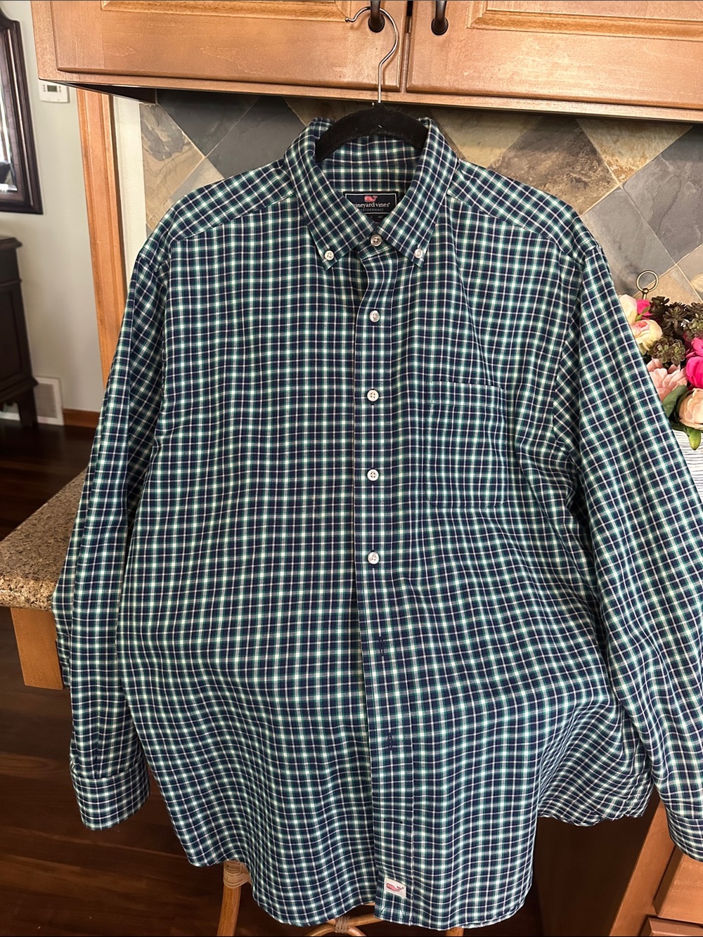 Vineyard Vines Blue and Green Plaid Button-Down Shirt , men’s size large